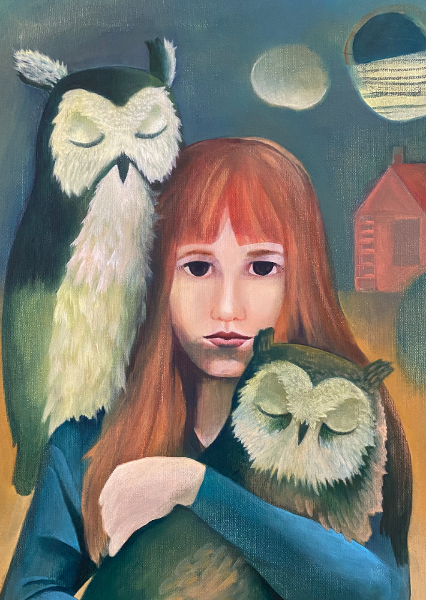 Wenskaarten - Kunstkaart portret met uilen