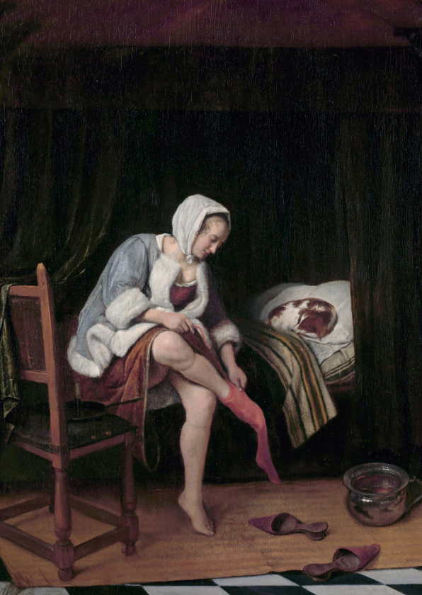 Wenskaarten - Kunstkaart van Jan Steen. Vrouw maakt haar toilet