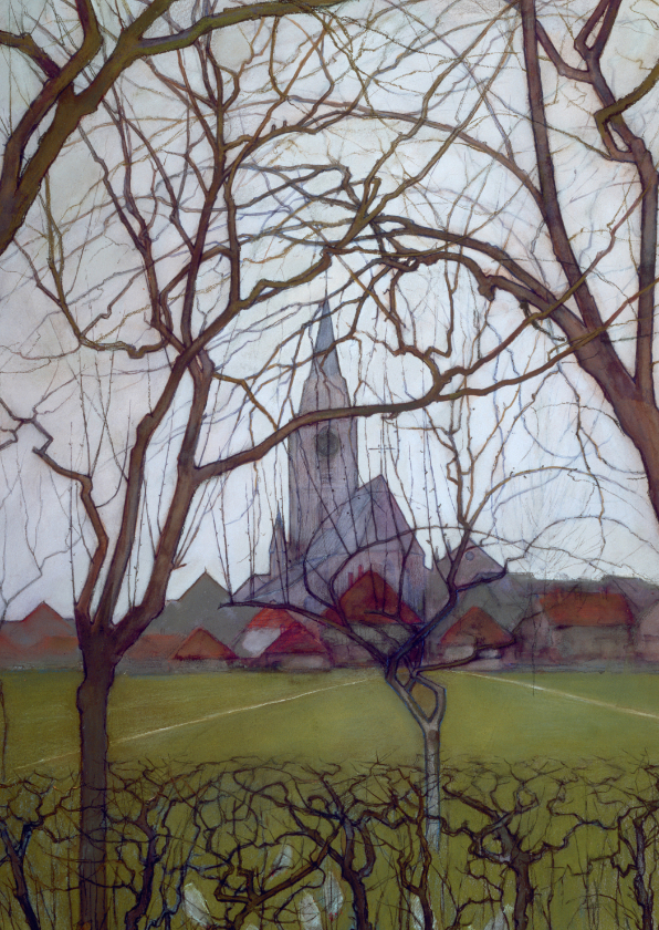 Wenskaarten - Kunstkaart van Piet Mondriaan. Kerk in Winterswijk