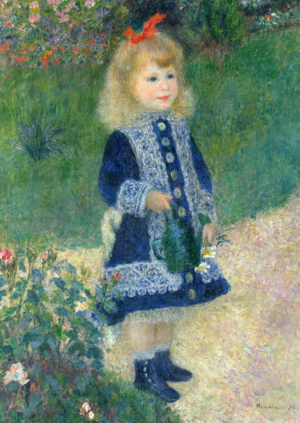 Wenskaarten - Kunstkaart van Renoir. Meisje met een bloemengieter