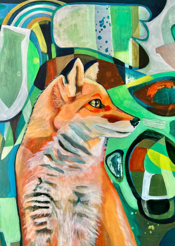 Wenskaarten - Kunstkaart vos geschilderd
