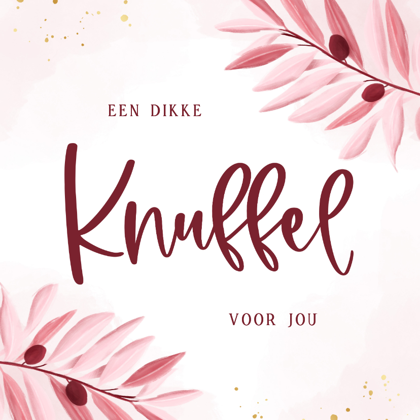 Wenskaarten - Lief kaartje knuffel met roze olijftakjes en waterverf