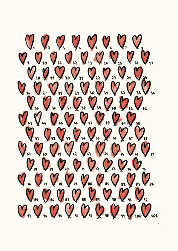 Wenskaarten - Liefde kaart 101 hartjes voor jou