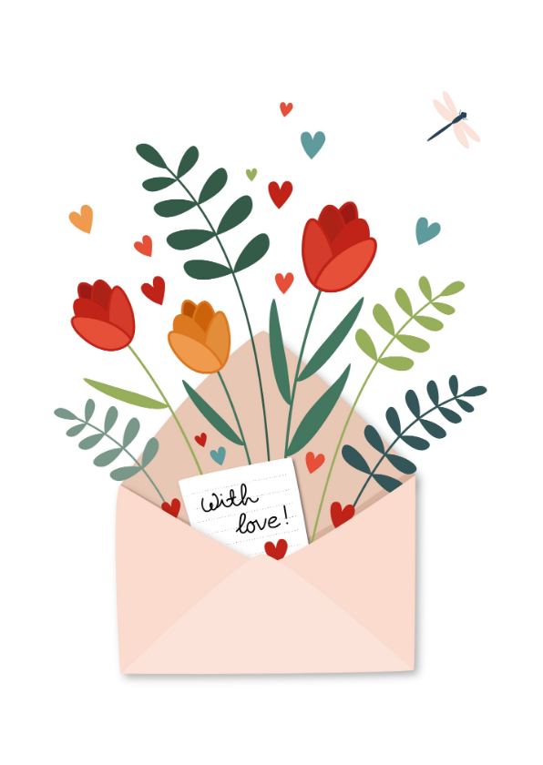 Wenskaarten - Liefde kaart envelop met bloemen