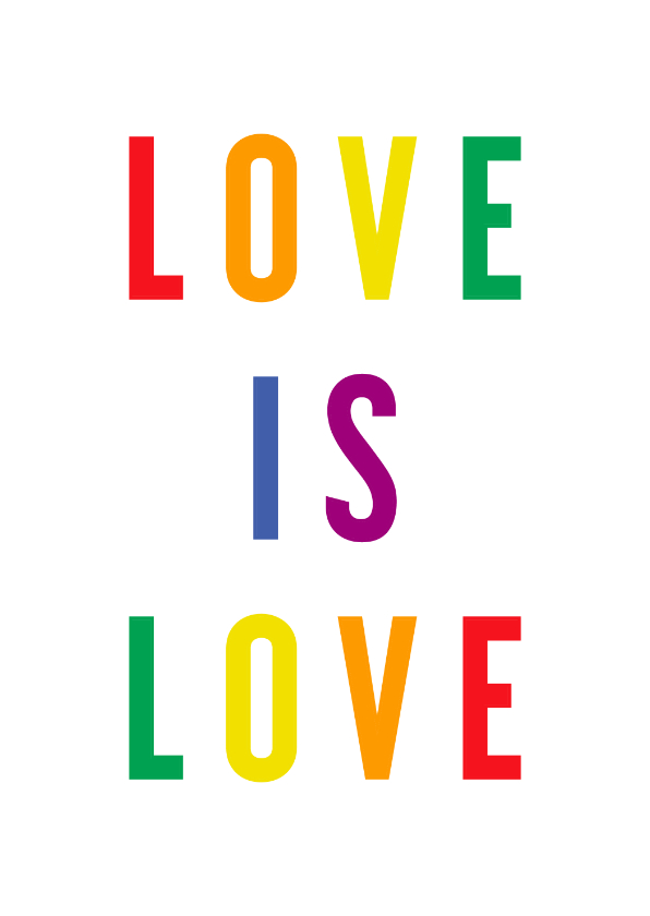 Wenskaarten - Liefde kaart love is love regenboogkleuren