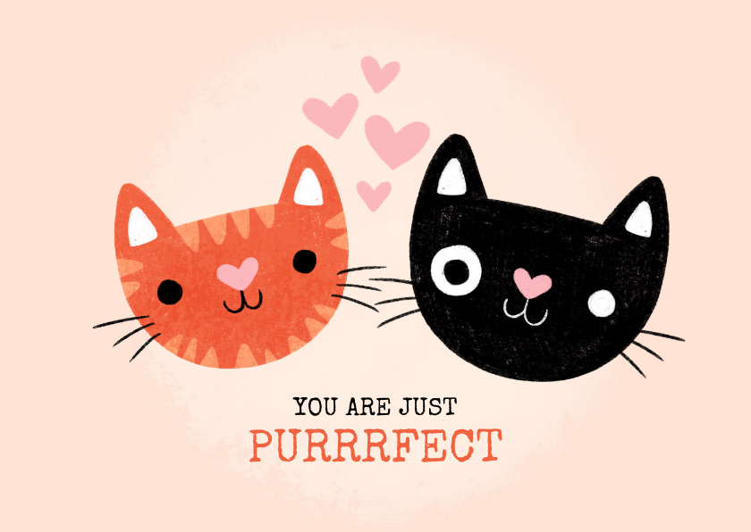 Wenskaarten -  Liefde kaart met katten "You are just purrfect"