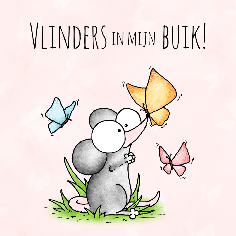 Wenskaarten - Liefde kaart muisje vlinders in mijn buik