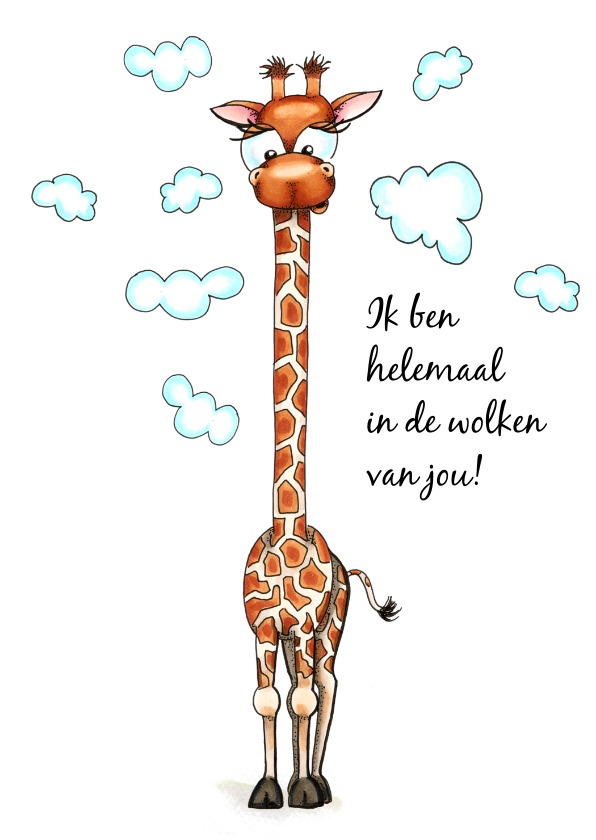 Wenskaarten - Liefde kaarten giraffe met hoofd in de wolken