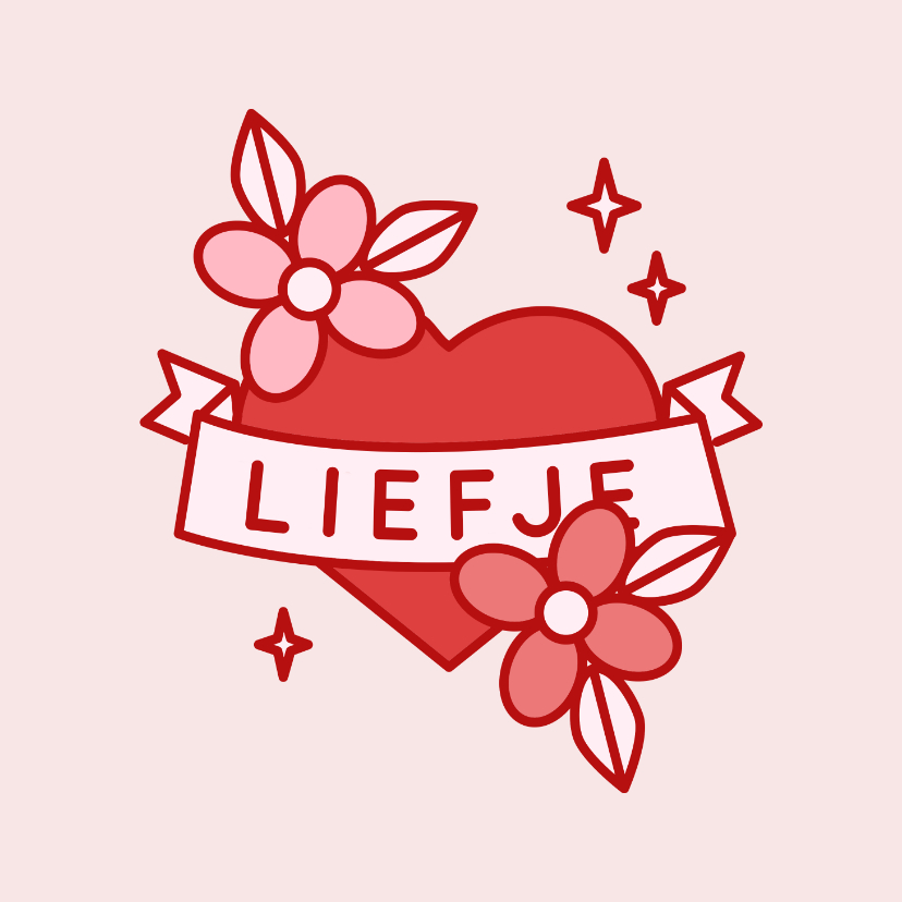 Wenskaarten - Liefdekaart liefje in tattoo style illustratie roze rood