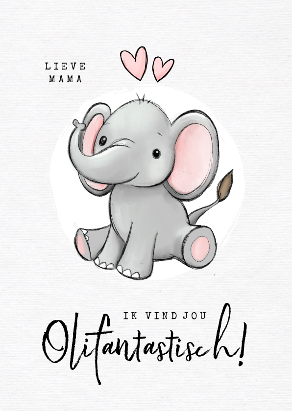 Wenskaarten - Liefdekaart olifant fantastisch humor kind hartjes