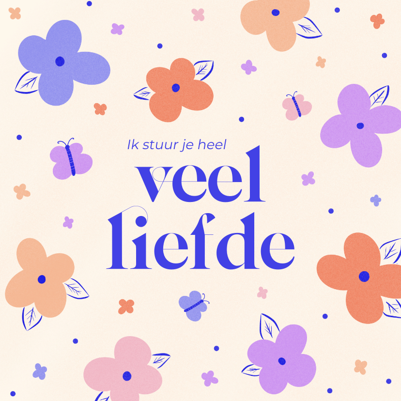 Wenskaarten - Vrolijk wenskaartje veel liefde met bloemetjes