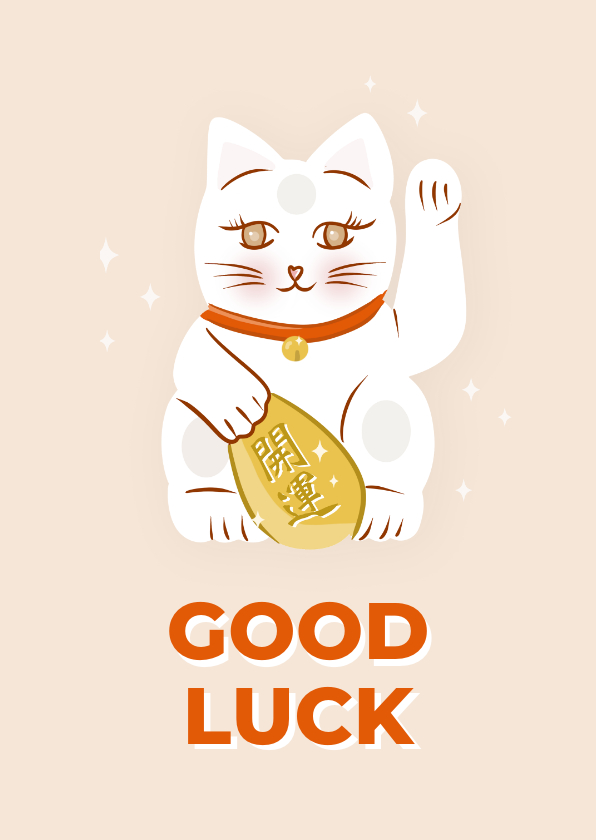 Wenskaarten - Vrolijke wenskaart met lucky cat good luck