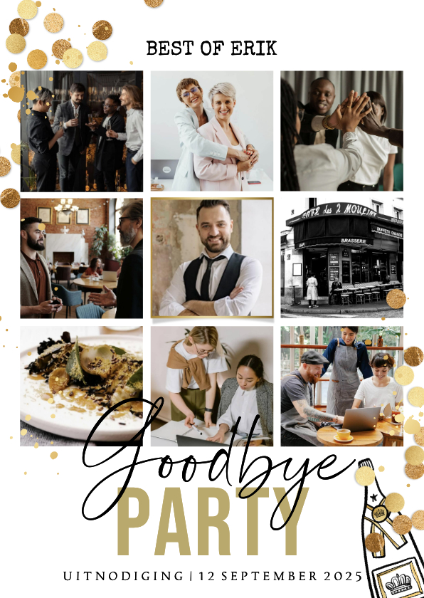 Zakelijke kaarten - Trendy uitnodigingskaart afscheidsborrel confetti collage