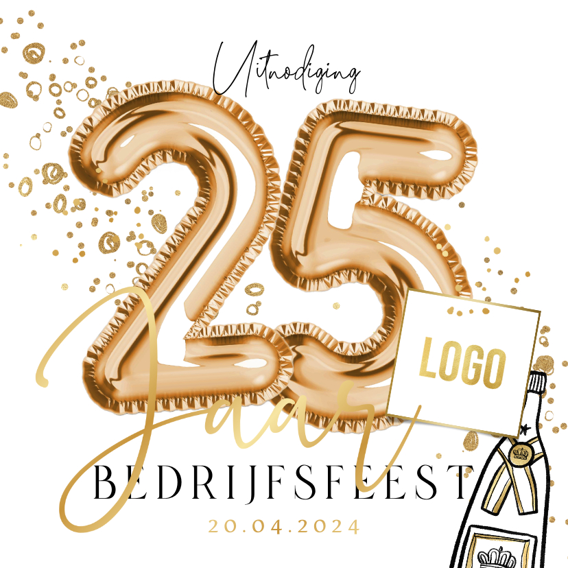 Zakelijke kaarten - Zakelijke uitnodiging bedrijfsfeest 25 bubbels goud