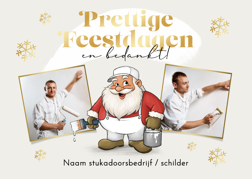 Zakelijke kerstkaarten - Grappige kerstkaart schilder kerstman witte kerst foto