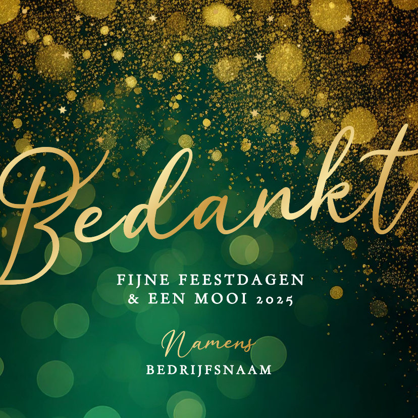 Zakelijke kerstkaarten - Groene vierkante kerstkaarten zakelijk bedankt met goud