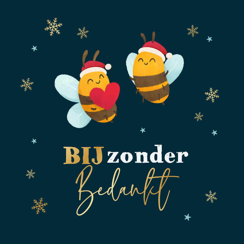 Zakelijke kerstkaarten - Kerstkaart bedankt bijtjes dieren bijzonder sneeuw