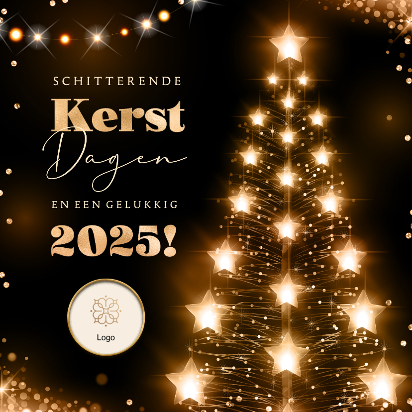 Zakelijke kerstkaarten - Kerstkaart bedrijf eigen logo lichtgevende kerstboom sterren