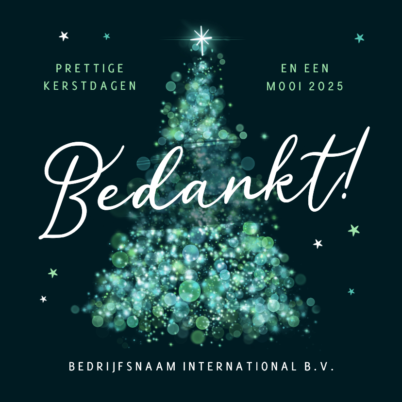 Zakelijke kerstkaarten - Kerstkaart bedrijf sprankelende kerstboom sterren bedankt