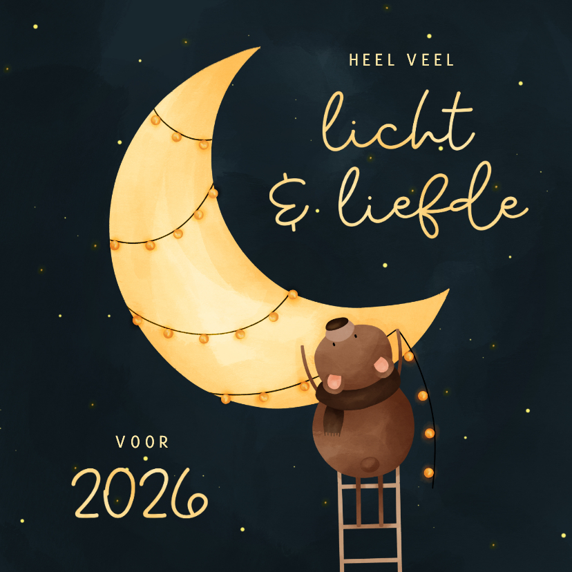 Zakelijke kerstkaarten - Kerstkaart licht & liefde voor 2026 maan met beertje