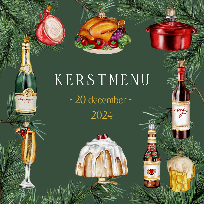 Zakelijke kerstkaarten - Kerstkaart menu ornamenten food