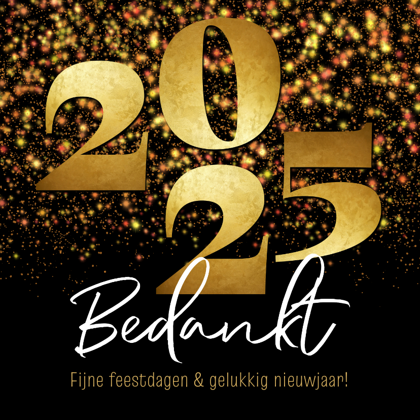 Kerstkaart zakelijk bedankt 2025 goud sparkles Kaartje2go