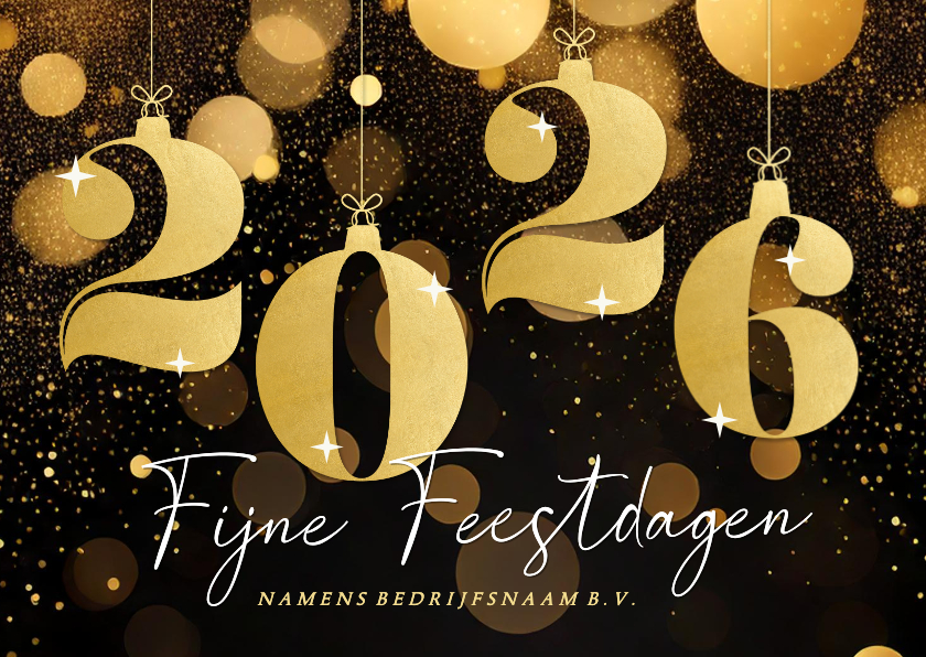 Zakelijke kerstkaarten - Stijlvolle kerstkaart zakelijk met gouden 2026 glitters