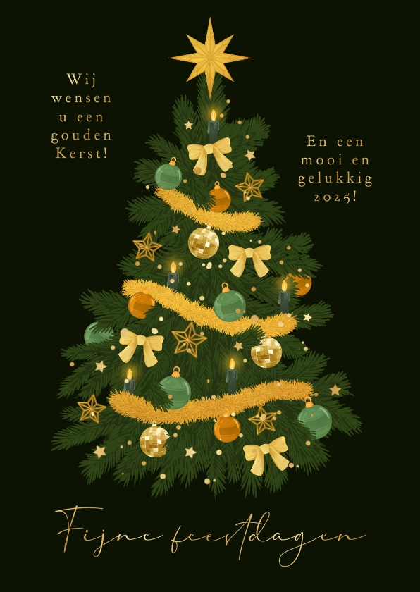 Zakelijke kerstkaarten - Stijlvolle zakelijke kerstkaart kerstboom goud decoratie