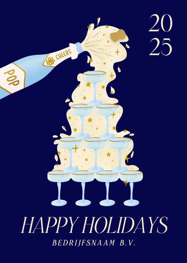 Zakelijke kerstkaarten - Zakelijke kaart voor de feestdagen met champagnetoren