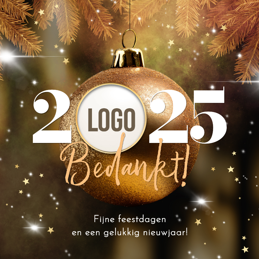 Zakelijke kerstkaarten - Zakelijke kerst nieuwjaarskaart kerstbal dennentakken logo