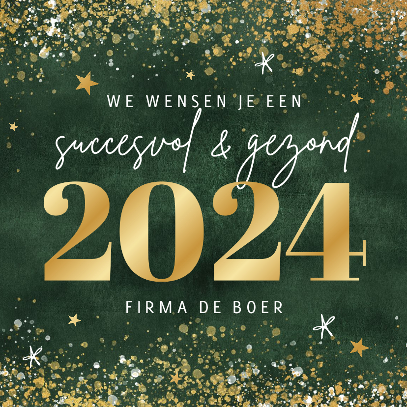 Zakelijke Kerstkaart 2024 Goud Spetters Sterren | Kaartje2go