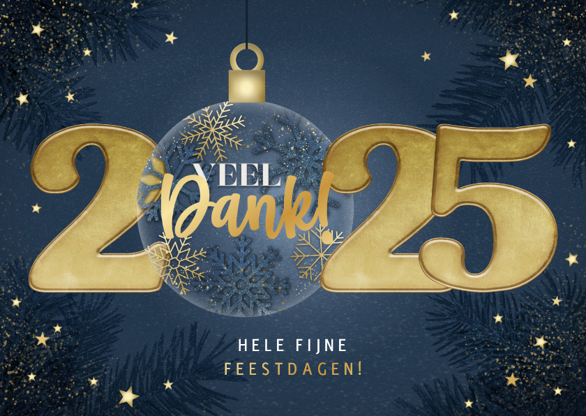 Zakelijke kerstkaarten - Zakelijke kerstkaart 2025 met kerstbal sterren en takjes