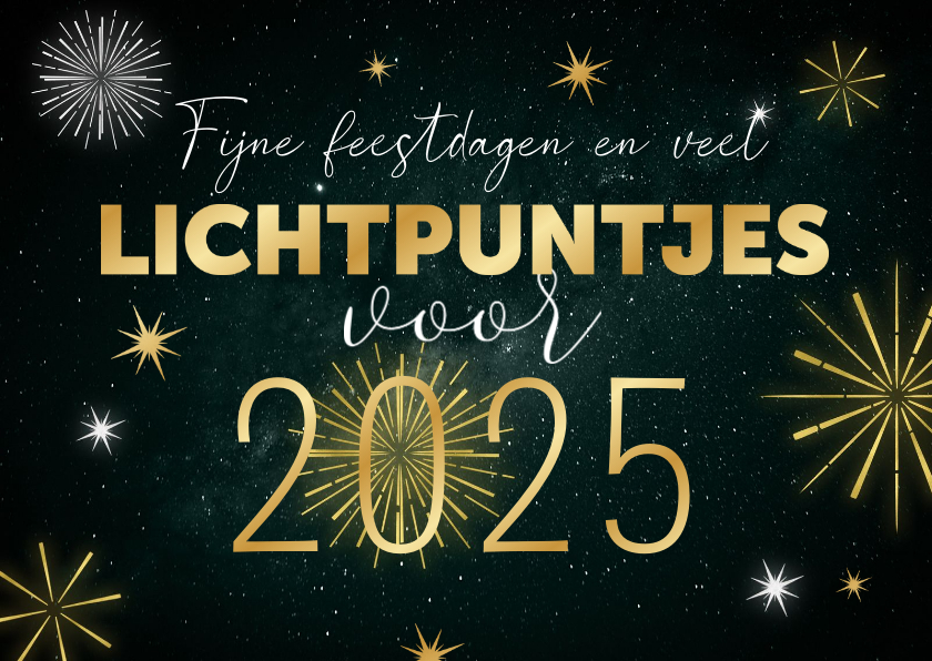 Zakelijke kerstkaarten - Zakelijke kerstkaart 2025 vuurwerk lichtpuntjes goud