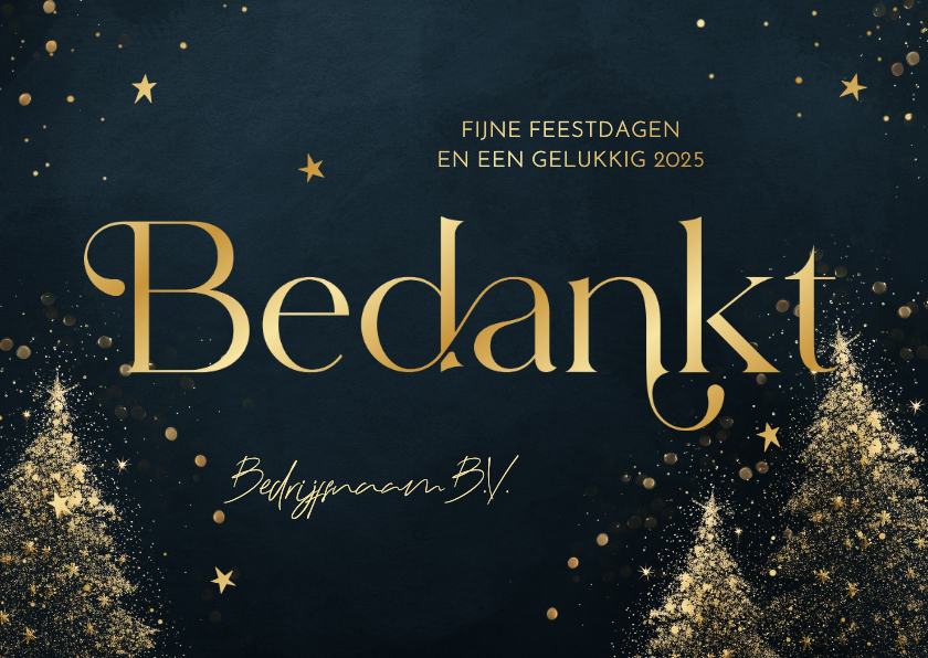 Zakelijke kerstkaarten - Zakelijke kerstkaart bedankt blauw met gouden kerstbomen