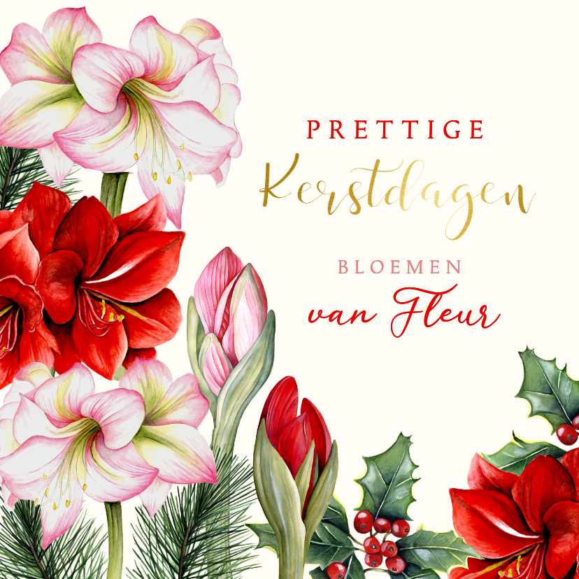 Zakelijke kerstkaarten - Zakelijke kerstkaart botanische amaryllis bloemen