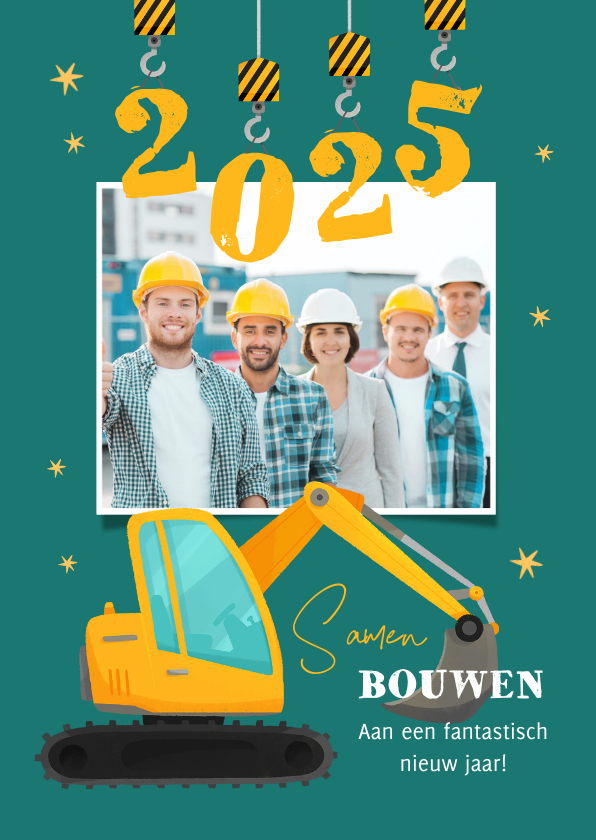 Zakelijke kerstkaarten - Zakelijke kerstkaart bouw graafmachine foto hijskraan 2025