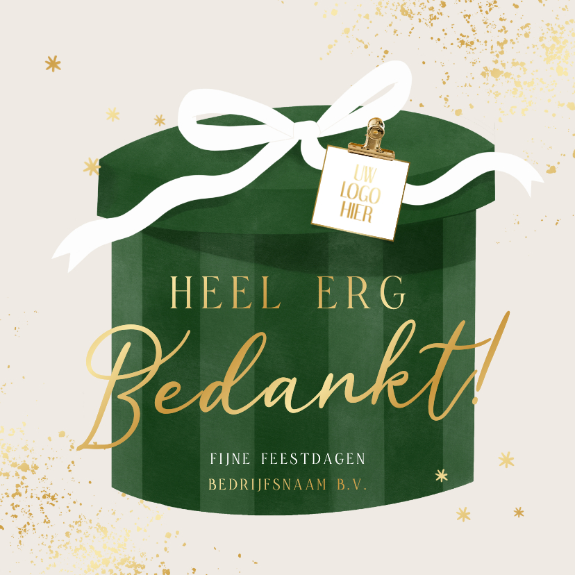 Zakelijke kerstkaarten - Zakelijke kerstkaart cadeau strik bedankt logo goud