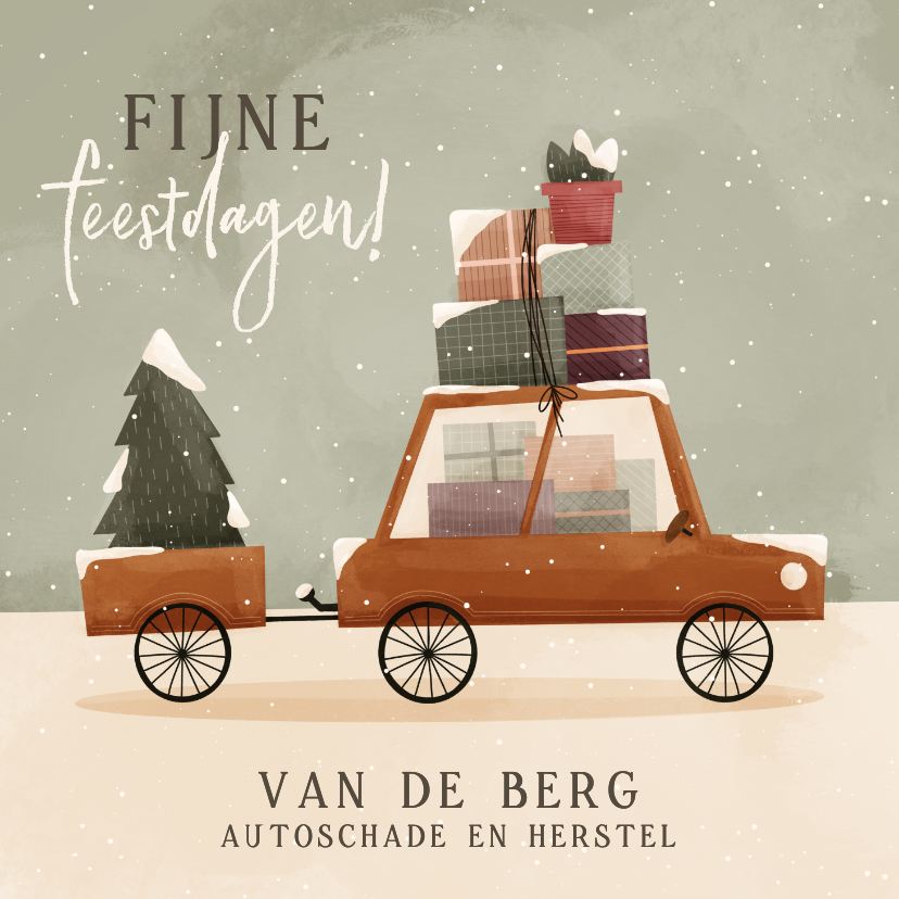 Zakelijke kerstkaarten - Zakelijke kerstkaart fijne feestdagen auto dozen kerstboom