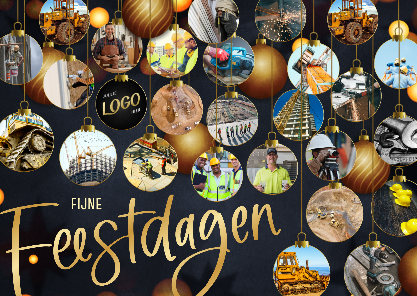 Zakelijke kerstkaarten - Zakelijke kerstkaart fotocollage met kerstballen