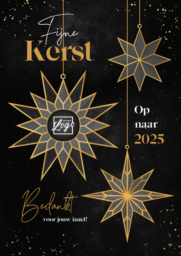 Zakelijke kerstkaarten - Zakelijke kerstkaart gouden sterren fijne kerst bedankt 2025