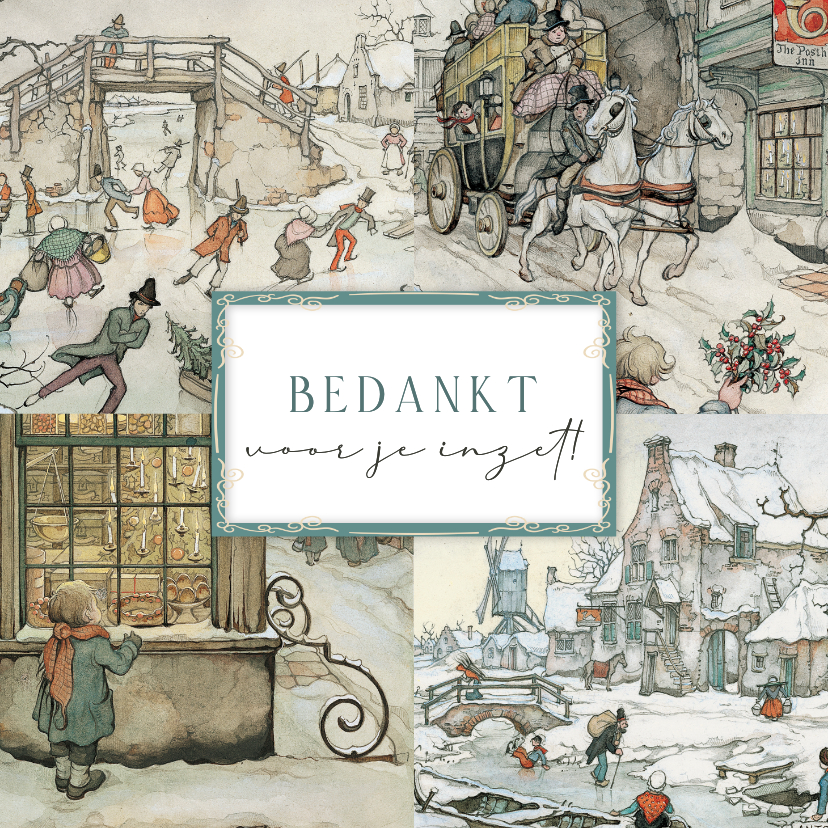 Zakelijke kerstkaarten - Zakelijke kerstkaart illustraties Anton Pieck met kader