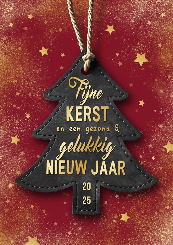 Zakelijke kerstkaarten - Zakelijke kerstkaart kerstboom label goud sterren beste wens