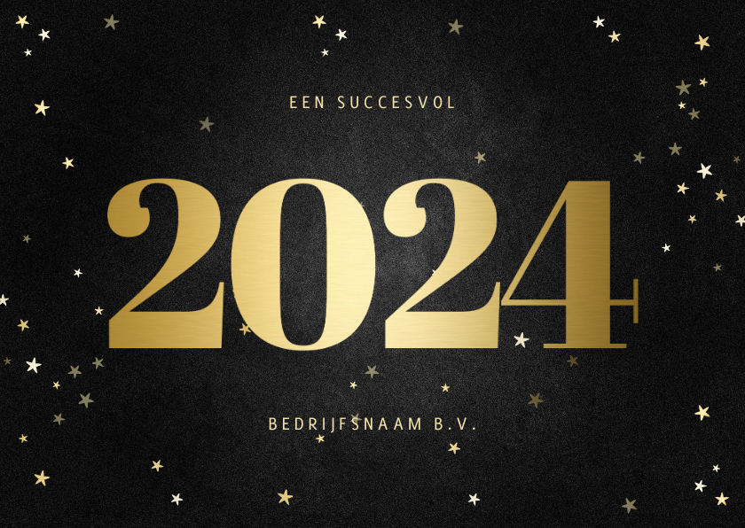 Zakelijke Kerstkaart Met Gouden 2024 En Sterren | Kaartje2go