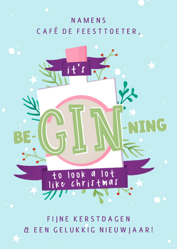 Zakelijke kerstkaarten - Zakelijke kerstkaart met illustratie gin en takjes