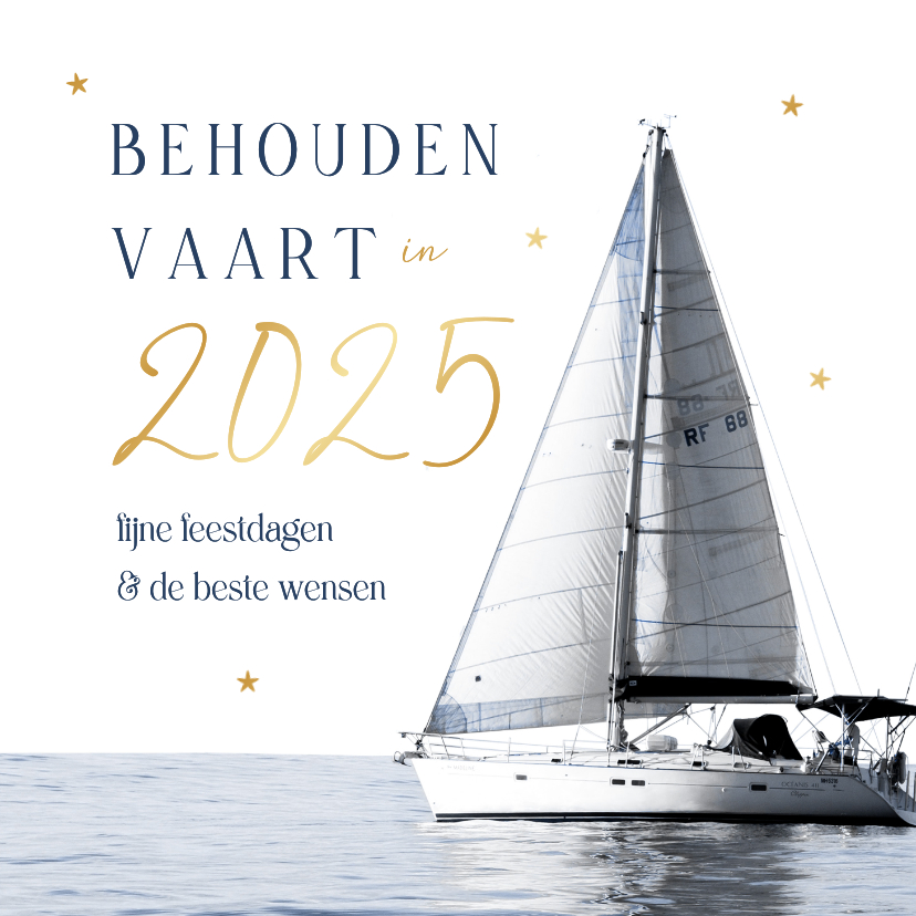 Zakelijke kerstkaarten - Zakelijke kerstkaart nautisch behouden vaart 2025 goud