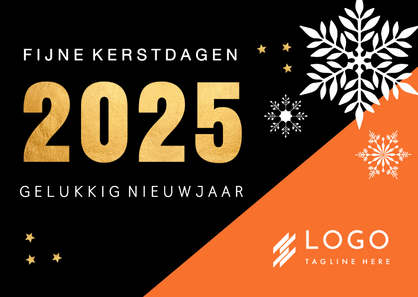 Zakelijke kerstkaart oranje zwart 2025 goudlook Kaartje2go