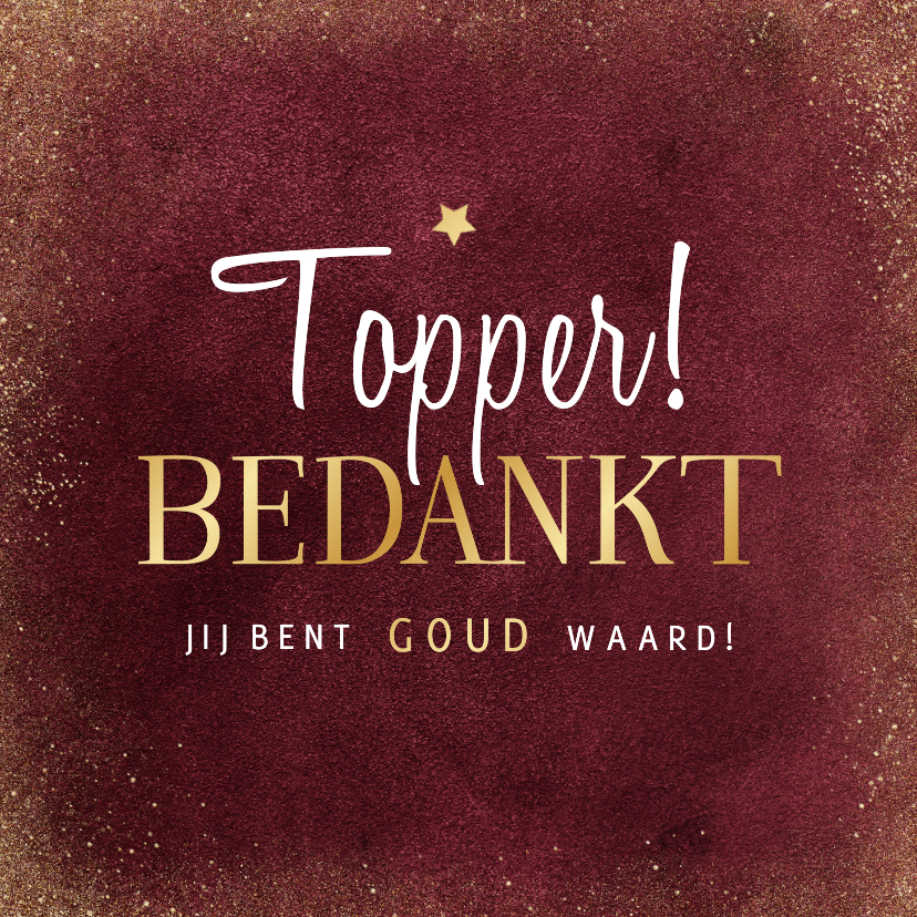 Zakelijke kerstkaarten - Zakelijke kerstkaart topper bedankt medewerker rood ster