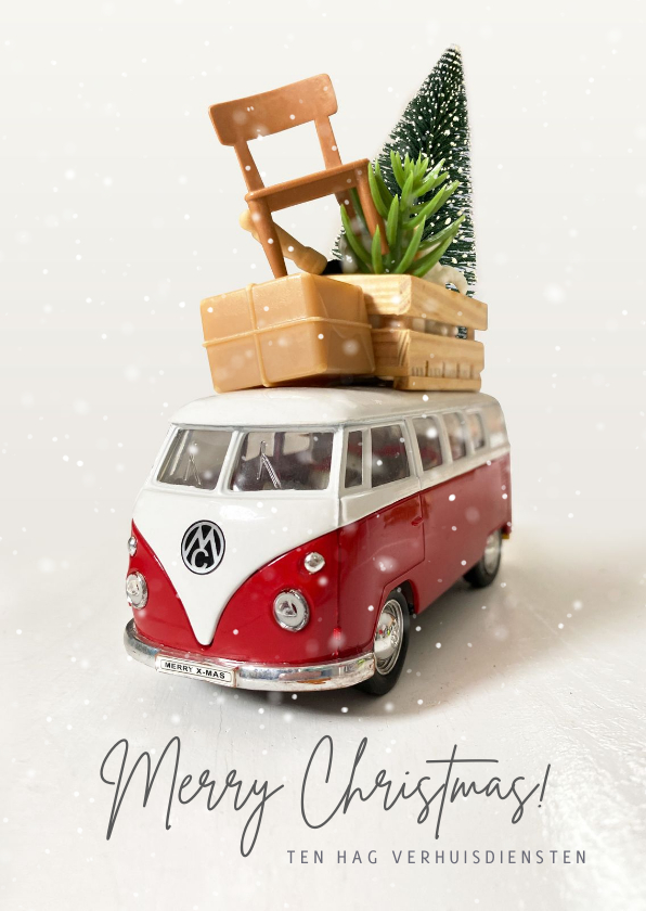 Zakelijke kerstkaarten - Zakelijke kerstkaart verhuisbedrijf met volkswagenbusje